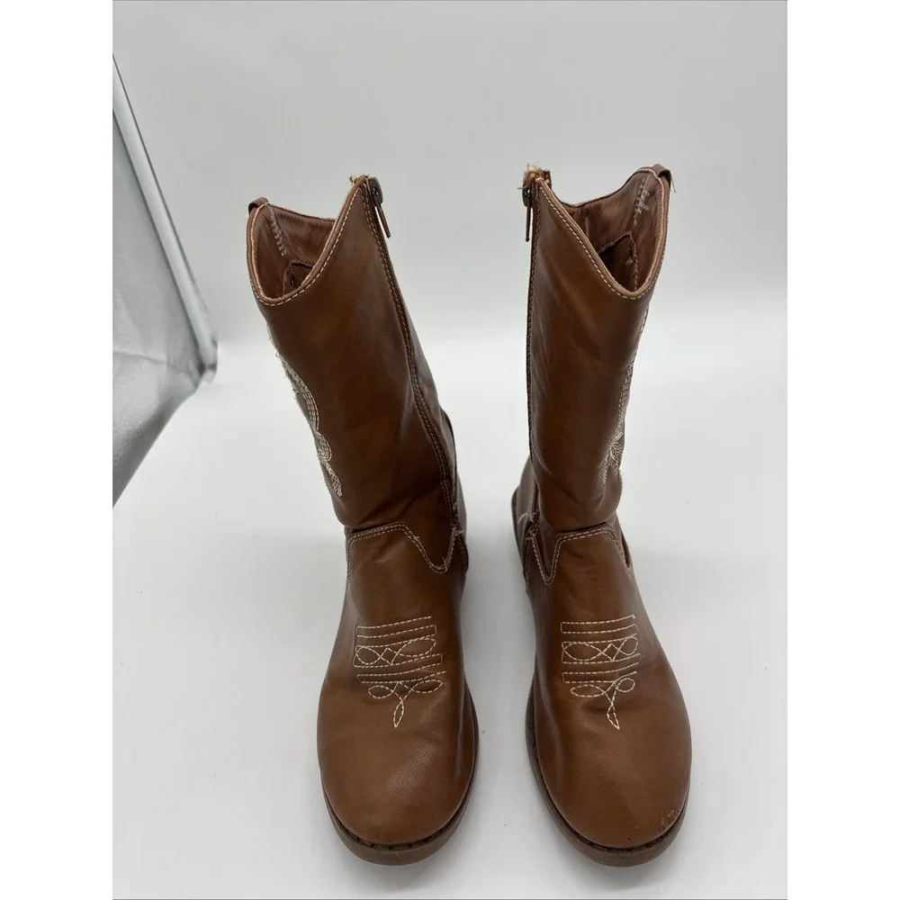 Bebe Girls Cowgirl  Boots Size 3 Brown‎ With White Designs.